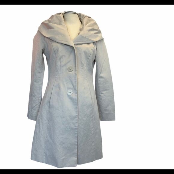 T Tahari beige puffed rolled collar jacket coat - Picture 2 of 13